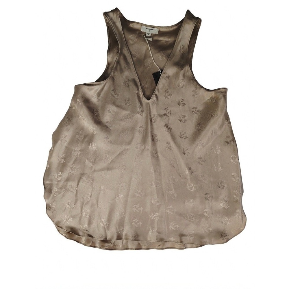Billy Reid Silk Camisole Gold Bird Jacquard V-Neck Tank Top Size S 1101-1276 F01